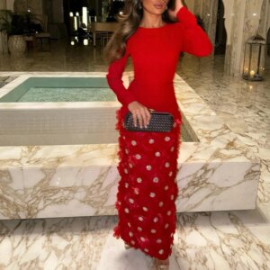 Customized Temperament Appliques Crystal Off The Shoulder Jersey Evening Dress Fashion Crew Neck Long Sleeves Homecomi