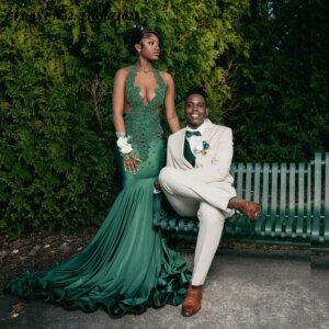 EVLAST Customized Sexy 2025 Emerald Green Prom Dress Blackgirls Crystal Beaded Mermaid Formal Party Gown Robes De Soirée E2P433