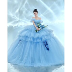 Blue Light Wedding Dresses 2025 new Tube Top Sleeveless Princess Fluffy Evening Dress Formal Dress Women Elegant Party Dresses