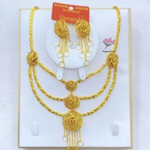 Dubai New 24K Gold Plated Necklace Earrings for Women’s Wedding Party Jewelry Gifts YY10531