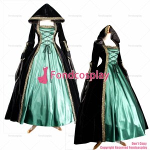 fondcosplay Victorian ROCOCO Gown Ball green satin dress Gothic Punk black Velvet jacket Cosplay Costume CD/TV[G1628]
