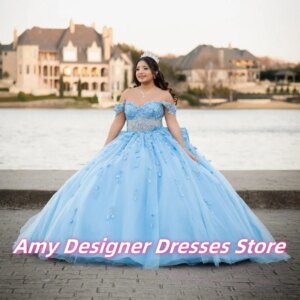 Charming Light Blue Quinceanera Dresses For Arabic Girls Exquisite Sequin Applique Ball Gowns Vestidos De 15 Años Customized