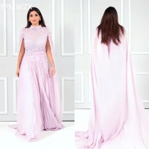 Customized YPMWZX High Collar A-line Floor length Skirts Draped Tulle Applique Bespoke Occasion Dresses