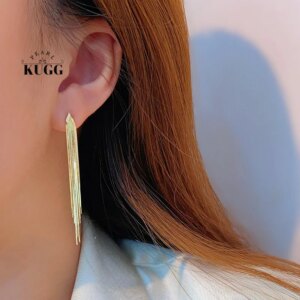 KUGG 100% 18K White/Yellow Gold Earrings Elegant Snake Bone chain Design Shiny INS Style Drop Earrings Women High Party Jewelry