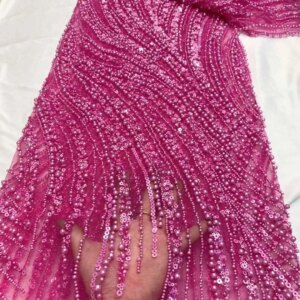 2025 Luxury High Quality Dubai Sequence Beads Mesh Material Royal Bridal Beaded Sequins Lace Fabric For Wedding Party Dresses