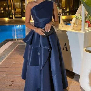 Customized Prom Gown Elegant High Quality Classic Jersey Pleat A-line One-shoulder Formal Gowns Cocktail Dresses Party Dress
