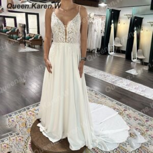 Elegant Boho A line Wedding Dress strapless lace chiffon bride dress robe de mariee A line Wedding Bridal Gown