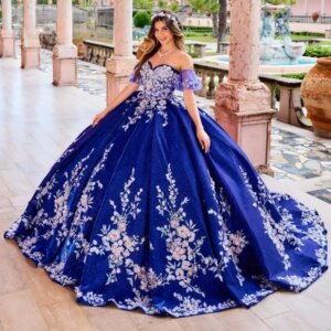 Customized Navy Blue Quinceanera Dresses Appliques Beads Off the Shoulder Diamond Formal Robe Princesse Bleu Femme