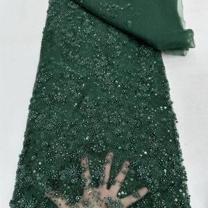 2025 New African French Nigerian High End Lace Fabric With Beads Sequins Mesh for Embroidery Wedding Party Bride Sewing Dress
