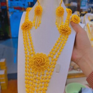New Dubai 24K Gold Plated Necklace, Earrings, Rings for Women’s Romantic Wedding Parties, Jewelry Set for Mothers YY10554