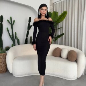 Customized Temperament Boat Neck Off The Shoulder Feathers Evening Dresses Graceful Jersey Vestido De Festa Vestido De