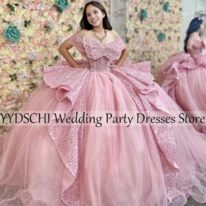 Customized 2025 Quinceanera Dresses Mexico Corset Ruffle Sweetheart Handmade Ball Gown Party Dersses 3D Flower Luxury Shiny Pink
