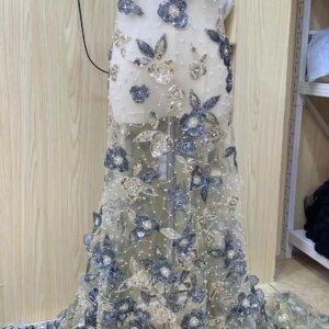 High Quality Elegant French Mesh Embroidery Tulle 3D Flower Fabric African Nigerian Lace Fabric For Wedding Party Dress 5Y/PCS J
