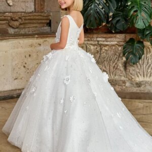 White Tulle Flowers With Trailing Sleeveless For Wedding Prom Birthday Party First Communion Gowns Flower Girl Dresses