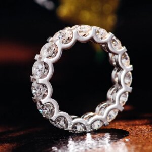 Provence custom 14K white gold full eternity wedding band 4mm round cut lab diamond engagement ring stacking luxury promise gift