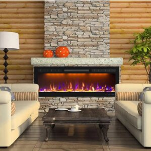 Luxstar 50 Inch GP Modern Indoor Media Electric Fireplace Heater App Wifi Control Remote Agro LED Real Flame Light Royal Slim