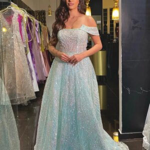 Off Shoulder Sequin Evening Dresses Beading A Line Elegant Arabia Formal Wedding Party Prom Gowns Vestido De Noche Customized