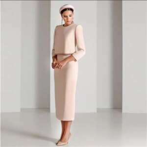 MULONG Mother Of The Bridal Dresses For Women Elegant Three Quarter Sleeve Tea Length Formal Evening Party Wedding Gues Dress