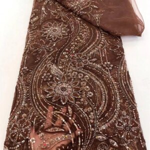 African Lace Fabric 2025 High Quality Lace Sequins Embroidery French Beaded Tulle Laces for Nigerian Wedding Dress 5Yard Q430-1