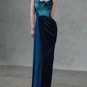 Tailored Handmade Strapless Evening Gown with Banquet Temperament Fishtail Long Skirt Customized By Tailor Shop