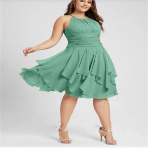 Halter Light Green Dress Women Elegant Party 2024 Short Women Evening Dress Chiffon Dresses Pleat Graduation Dresses 