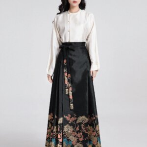 Chinese Style Mamianqun Ming Style Hanfu / Han-style Clothing Blue Woven Gold Make-up Daily Wearing Tapestry Satin