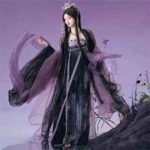 National style catwalk double camellia embroidery big sleeve Black mountain tea heavy industry