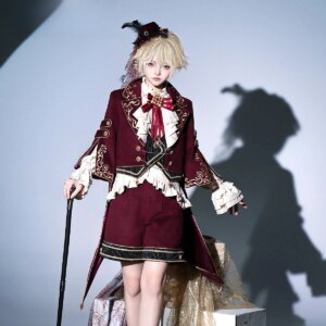 Court Style Prince Outfit Lolita Cool Embroidery Army Red Cape Jacket Retro Long Sleeve Shirt and Short Autumn Winter Suits 2025