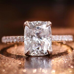 Provence 18K/14K/10K Rose Gold 4ct D Color VVS1 GRA Certified Cushion Cut Moissanite Rings For Women Four Claws Anniversary Band