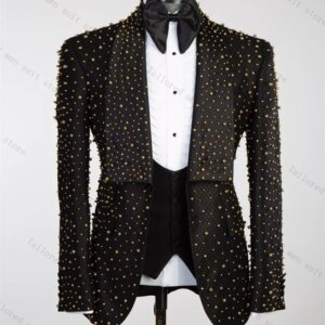 Golden Crystals Men Suit Set 2 Pieces Blazer+Pant Formal Work Office Male Jacket Prom Cotton Coat Trousers Groom Wedding Tuxedos