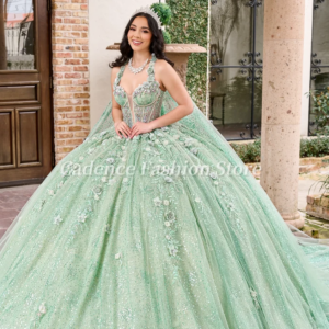 Customized Gorgeous Light Green Princess Corset Prom Dress 15 16 Birthday Party Dresses Quinceanera Dress Cubic Lace Applique