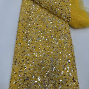 Luxury Nigerian Beaded Pearls Lace Fabric 2025 French Groom Heavy Handmade Sequins Tulle Lace Fabric For Bride Wedding Dress Sew
