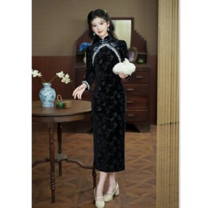 Fashion Improvement New Chinese Style Long Young Cheongsam Qi Pao Autumn and Winter Daily Wearable Dress