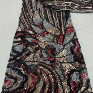 Black Luxury African Sequins Lace Fabric 2025 High Quality French Tulle Nigerian Groom Beaded Lace Fabric For Sewing Party Dress