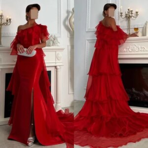 Customized High Quality Off-the-shoulder Mermaid Brush Dresses Layered Draped Satin Customized
