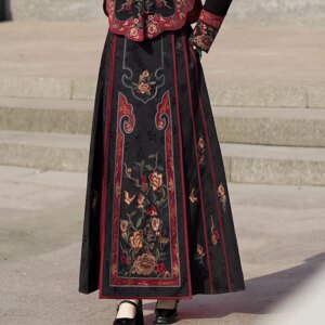 Ethnic Style Ancient Chinese Clothing Horse-Face Skirt Machine Embroidery Women’s Daily Improved Small Spring