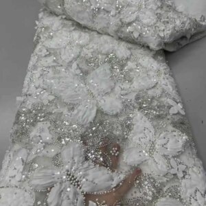 White 3D Flower Swiss Nigerian Africa Lace Fabric High Quality 2025 Wedding Luxury Evening Dresses Material French Beaded Lace