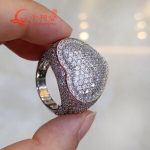 23.5mm Heart shape melee Moissanite Ring Men women Sterling 925 Silver Round Brilliant Diamonds Engagement Male Wedding Jewelry