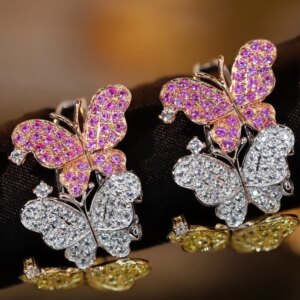Aazuo 100% 18K Solid White Gold Natrual Gemstone Real Diamonds Butterfly Ring Gifted For Woman Wedding Day Deluxe Banquet Party
