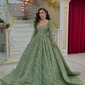 Luxury Green Formal Evening Dresses A-Line Long Sleeves Red Carpet Runway Dresses Grand Party Dresses Custom Robes De Soirée
