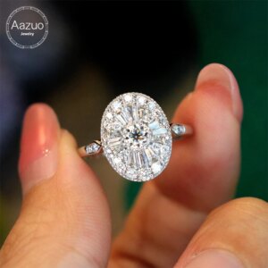 Aazuo Fine Jewelry 18K White Gold Natrual Diamond 0.7 Big Oval Wedding Ring Gift For Women Luxury Engagement Halo anillos mujer