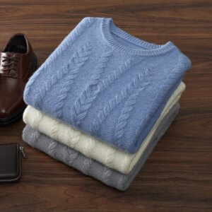 New Cashmere Wool Knitted Pullover Men’s Autumn O-Neck Jacquard Sweater Casual Long Sleeve Base Loose Solid color Tops M3004037
