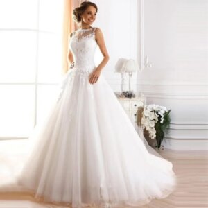 Fashion luxury A line transparent round neck applique wedding dress sexy transparent backless chic new bridal dress custom 2024