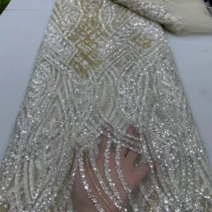 White Beads Lace Fabric 2024 High Quality African French Net Sequins Lace Embroider Nigerian for Sewing Woman Party Dress Q51-1