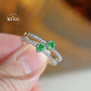 KUGG 100% 18K White Gold Rings Classic Water Drop Shape INS Style Real Natural Green Diamond Engagement Ring for Women