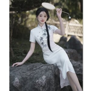 Fashion Improvement New Chinese Style Long Jacquard Cheongsam Qi Pao Spring and Summer National Embroidered