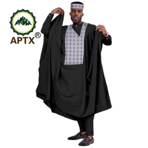 Dashiki African Men Embroidered Robe Agabda Shirt Trousers Hat 4 Piece Men’s Muslim Garments Party Wedding Evening 2416075