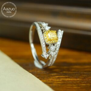 Aazuo Fine Jewelry Natural Yellow Diamonds 0.55ct 18K Gold White Square Lines Ring Gife For Lady Upscale Trendy Senior Party