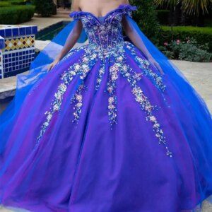 Customized Blue Shiny Quinceanera Dresses Ball Gown Off Shoulder Appliques Lace Bow Beading Crystal Tull Sweet 16 Dress Vestidos