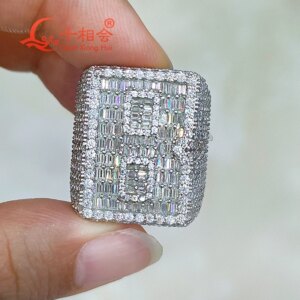 B Real full of Moissanite Ring Men and women Sterling 925 Silver Round Brilliant Diamond Engagement Male Wedding Jewelry